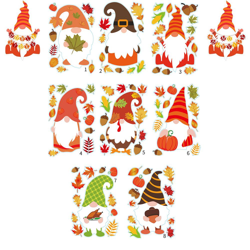 Glorystar statische sticker cartoon kerstman esdoornblad patroon raamsticker voor thanksgiving