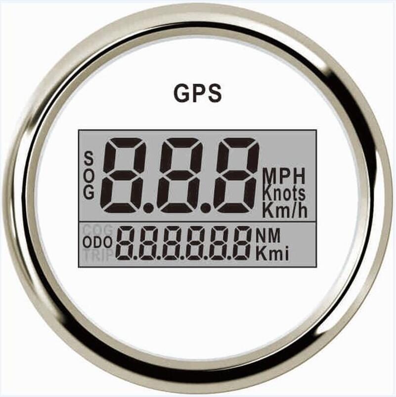 1 dispositivo de velocímetro GPS de 52mm 0-999 km/h nudos MPH odómetros digitales de automóvil 9-32V para barco automático con antena negro blanco: white