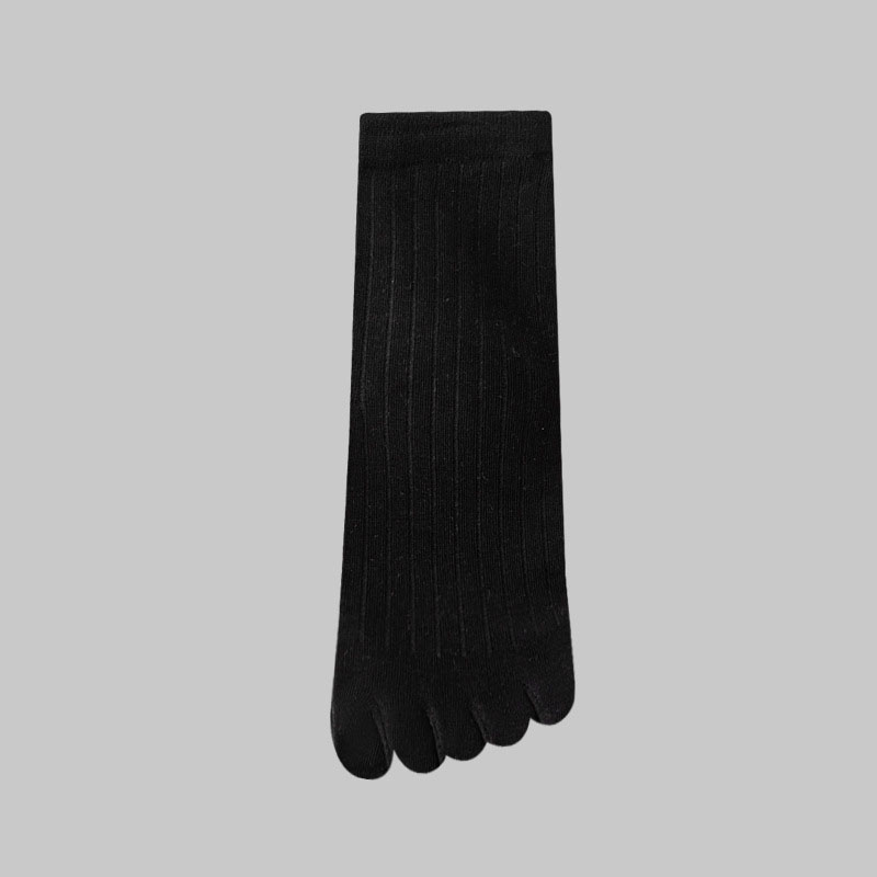 Calcetines hasta la rodilla a la con cinco dedos para hombre, calcetines a rayas de Color sólido hasta la pantorrilla, calcetines con punta abierta y absorción del sudor para primavera y verano, 5 dedos