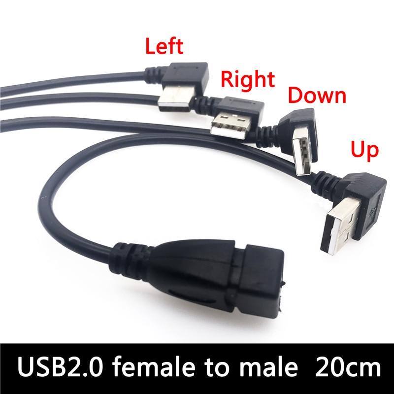 1pcs 20cm Links Rechts up Down Schuine 90 Graden USB 2.0 Type A Man-vrouw usb-kabel Verlengkabel Cord