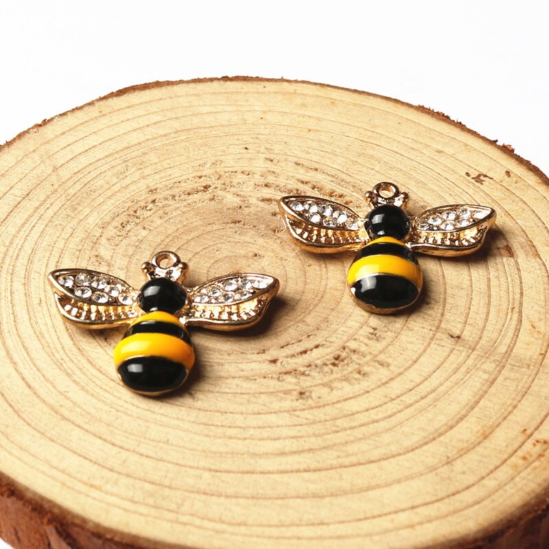 10Pcs 14X18Mm Vergulde Emaille Bee Charme Voor Sieraden Maken Leuke Oorbel Hanger Armband Ketting Charms diy Charms