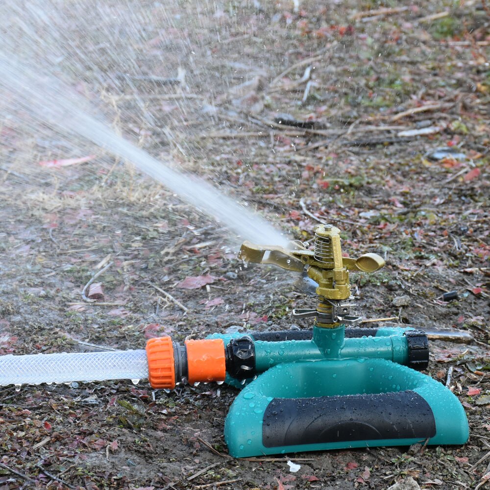 Aspersores rotativos de Metal para césped y jardín, rociador automático de 360 grados para granja, agua de riego con soporte de boquilla