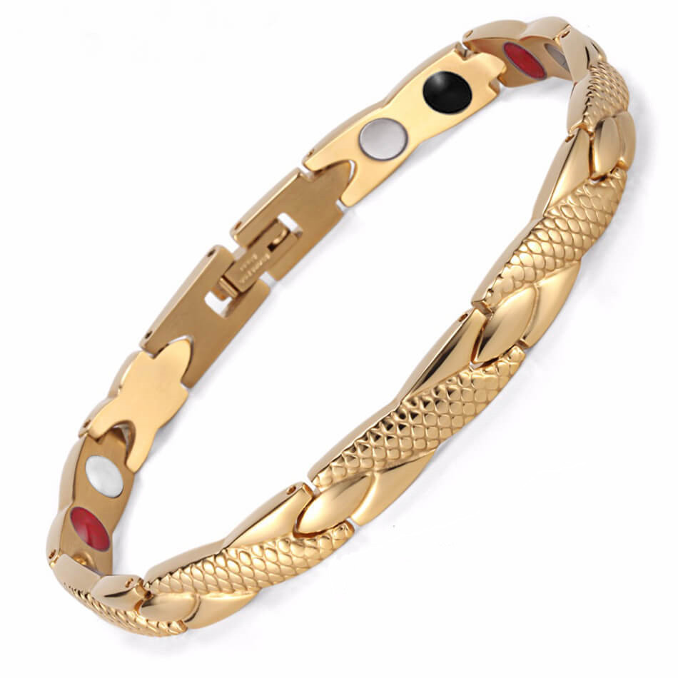 Bracelet magnétique torsadé pour femmes et hommes, bijoux de soins de santé en acier inoxydable: Couleur or