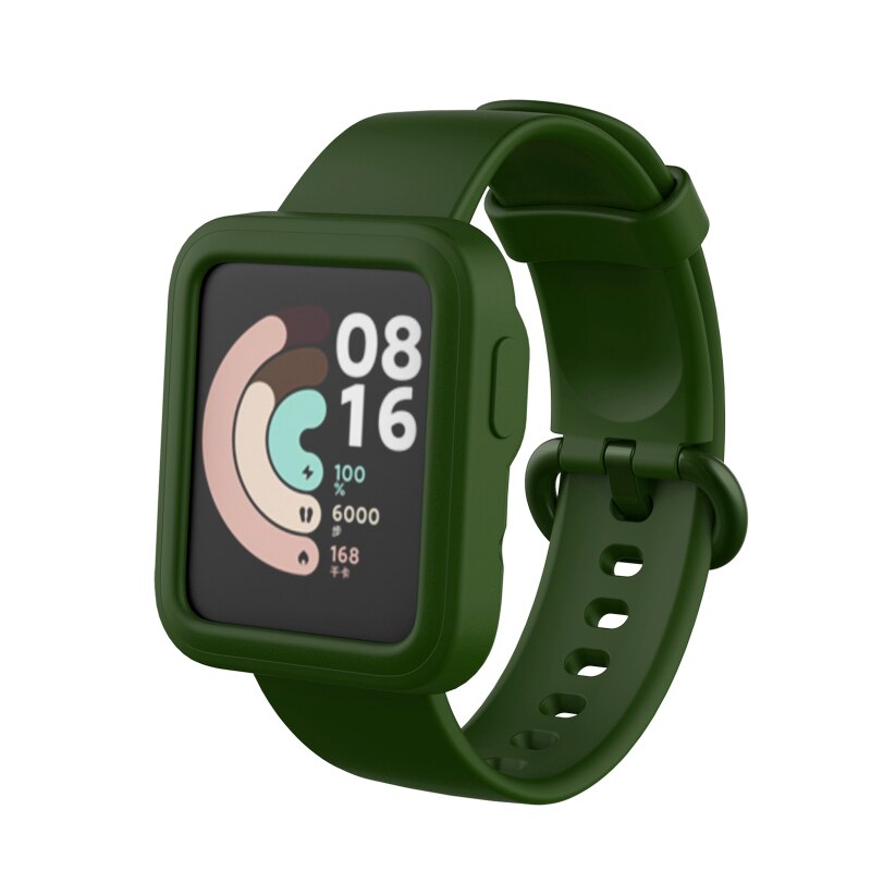 Coque de protection en Silicone souple pour Xiaomi Mi Watch Lite, cadre de bord, coque de protection antichoc pour étuis de montre Redmi: Strap-CaseDark green