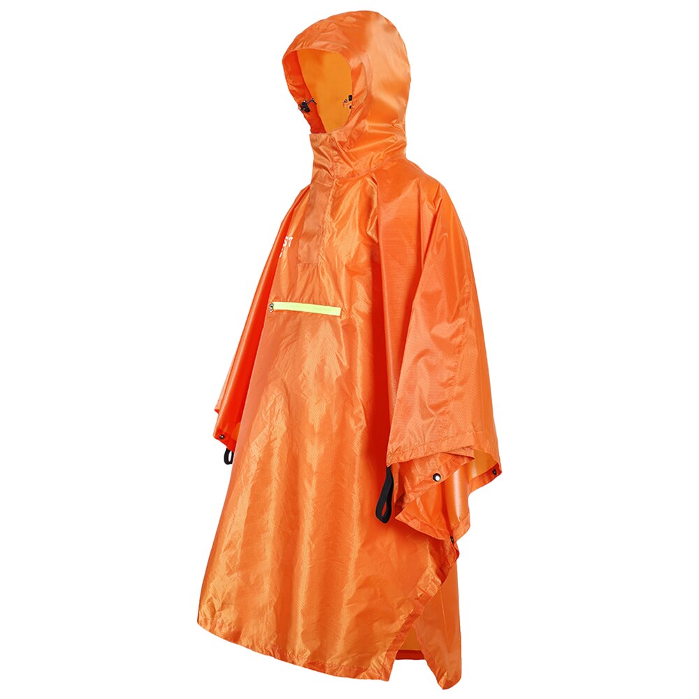 Mænd kvinder regnfrakke vandtæt regntøj regnfrakke regnfrakke hætte cykling med reflektor regntæt poncho med reflekterende strimmel: Orange