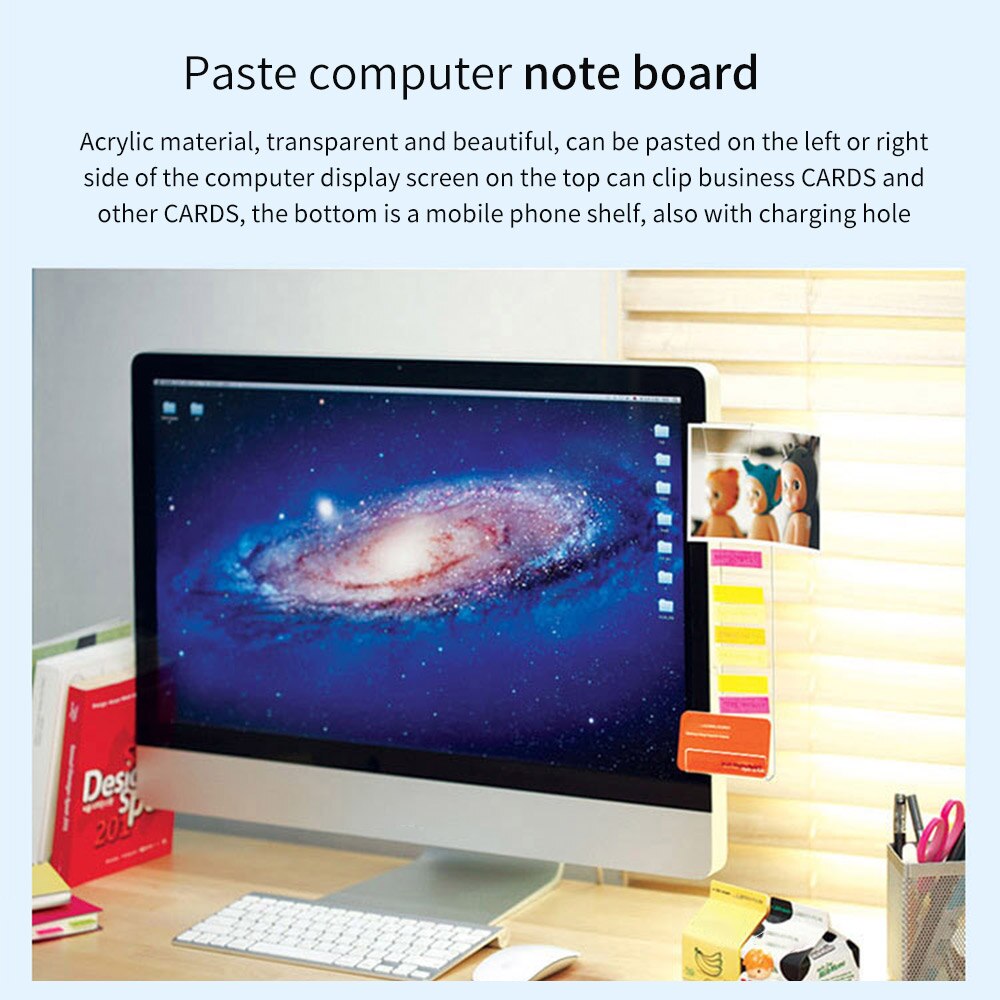 1PC Plastic Monitor Message Memo Board For Sticky Notes Tabs Phones PC Screen Computer Monitors Side Panel Planner