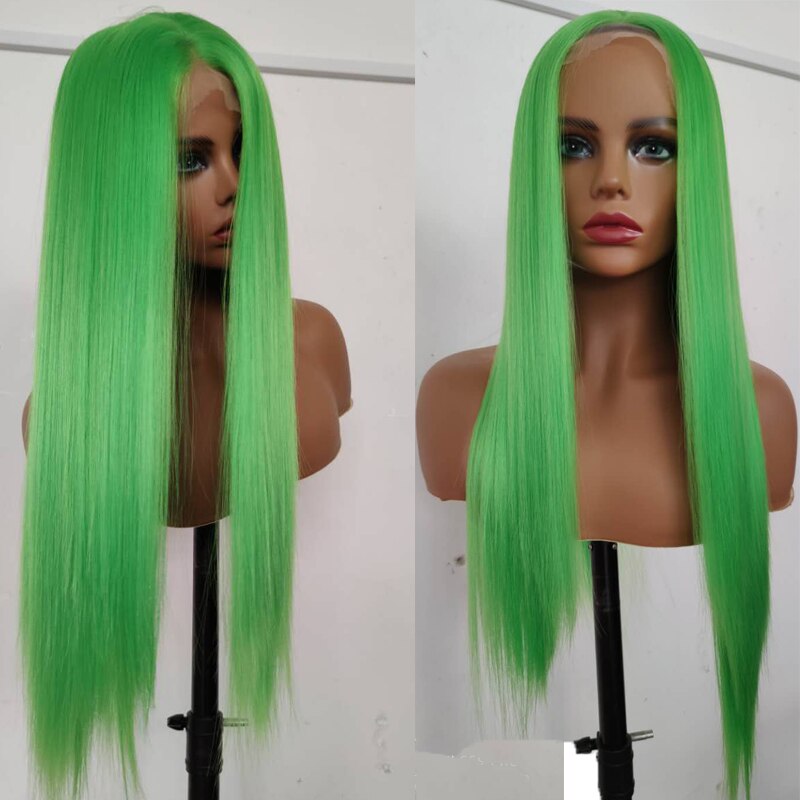 Lang lige grøn syntetisk blonde front paryk varmebestandig kvindelig paryk farverige fiber hår parykker til kvinder