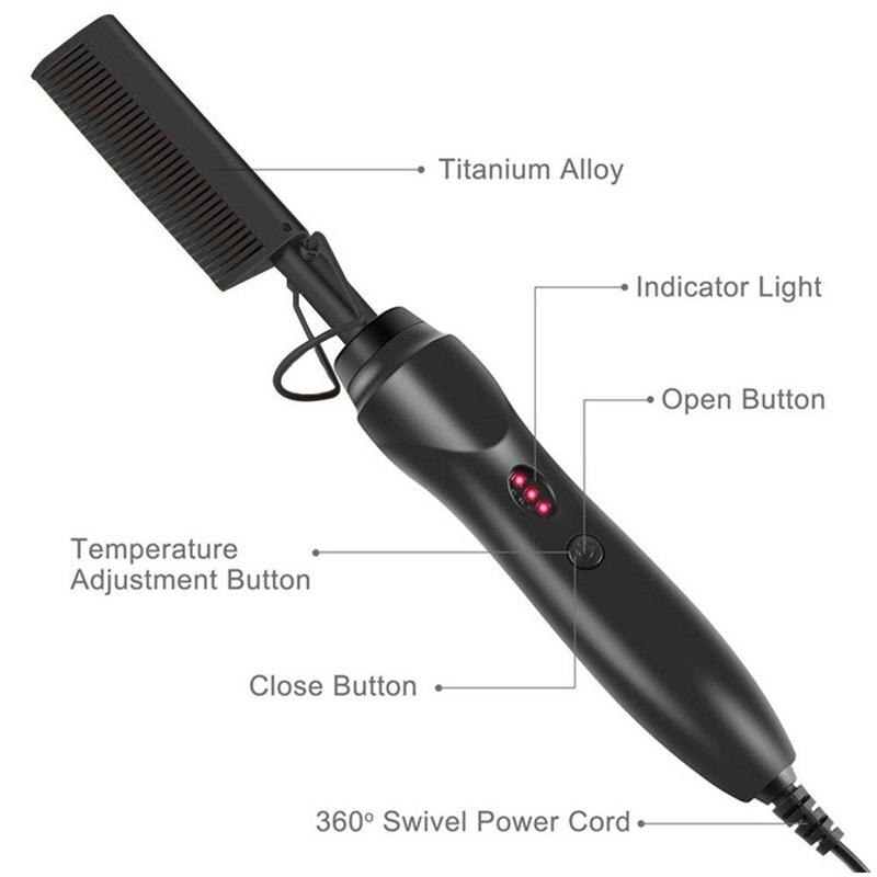2 en 1 peigne chauffant noir défriser les cheveux multifonctionnel électrique fers plats lisseur brosse peigne cheveux humides et secs