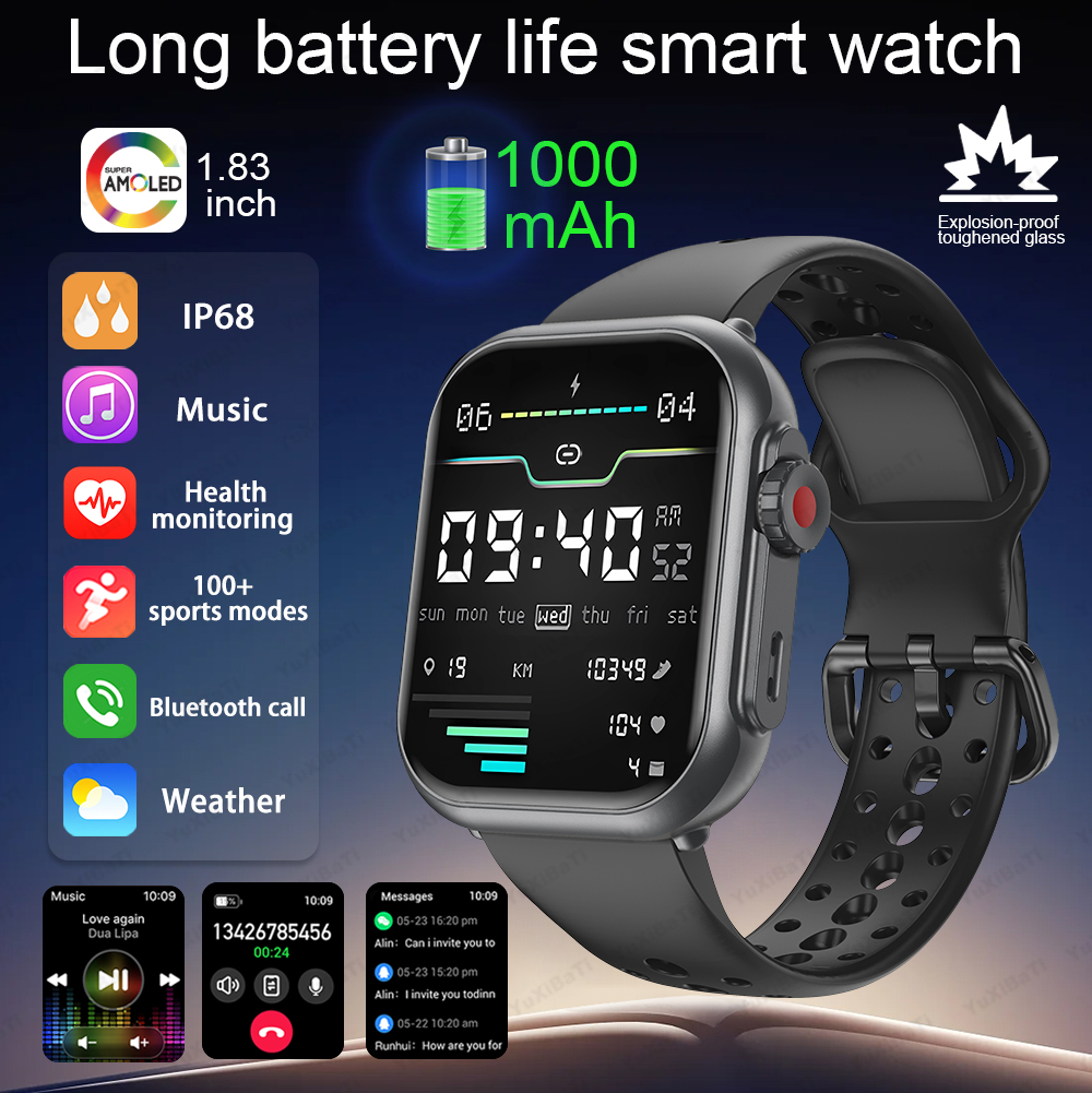 Wytrzymały inteligentny zegarek 1000mAh połączenia Bluetooth mężczyźni kobiety Smartwatch bransoletka zdatność sportowy niestandardowy zegarek twarz 2025 nowość dla Xiaomi