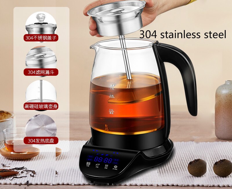 220v 1l 800w automatisk isolering damp te maker sundhed gryde elkedel højt borosilikatglas 304 rustfrit stål