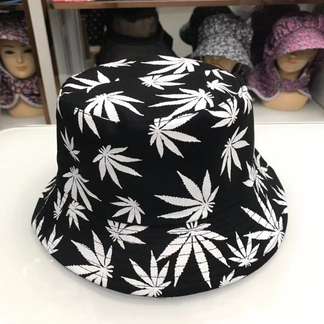 1 pièces unisexe feuille d'érable impression Panama seau chapeau femmes hommes rue Hip Hop casquette Couple plat été feuille casquettes pêcheur chapeaux: E