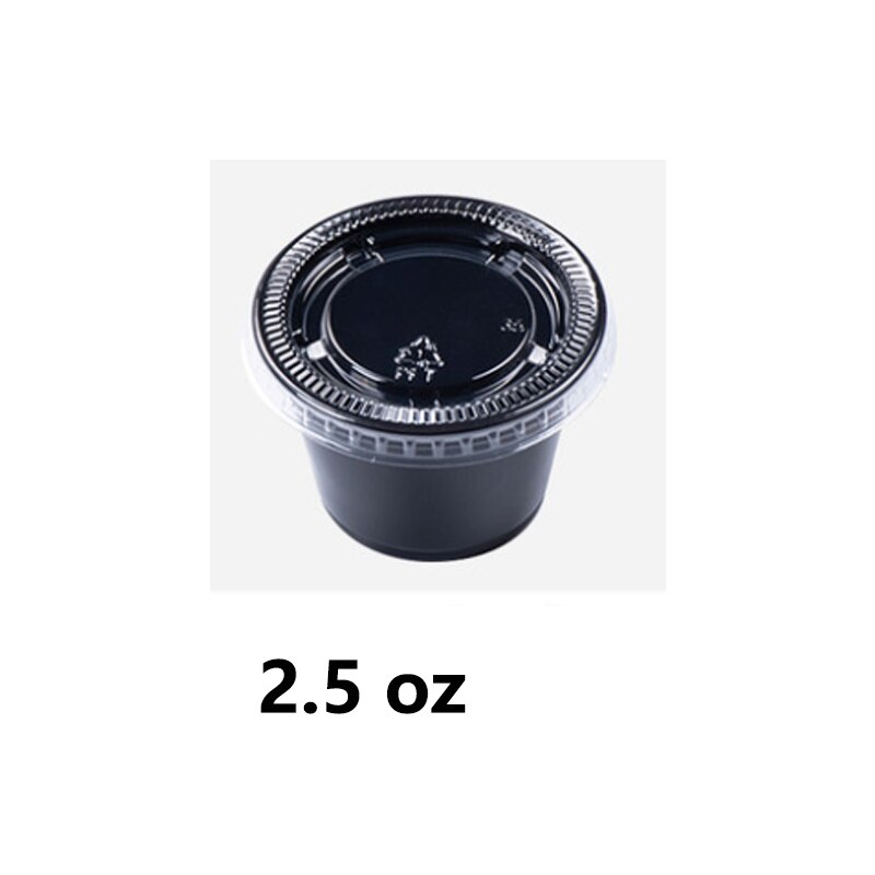 Black disposable sauce cup with lid Salad Ketchup container Snack bar takeaway supermarket tasting essential.: 2.5oz / 50pcs