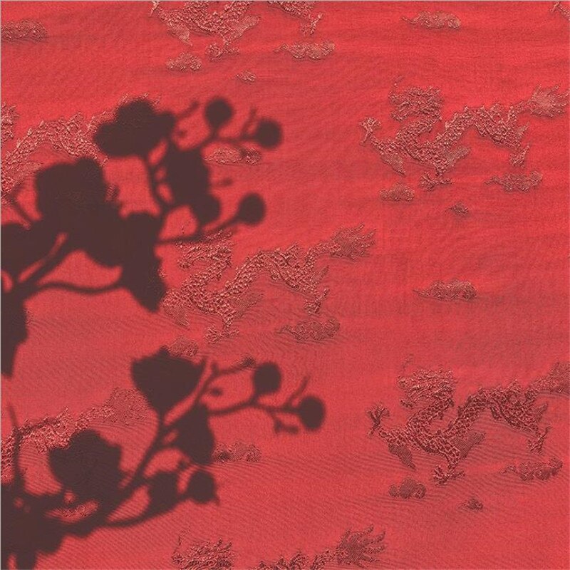 CF1052 Chinese Traditional Silky/Cotton Fabric Chinese Wedding Clothing Dragon Jacquard Red Fabrics DIY Materials