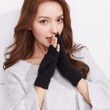 Warmer Winter Outdoor Gloves Women Soft Crochet Knitting Faux Wool Mitten Half Finger Clamshell Warmer Cute Students Gloves