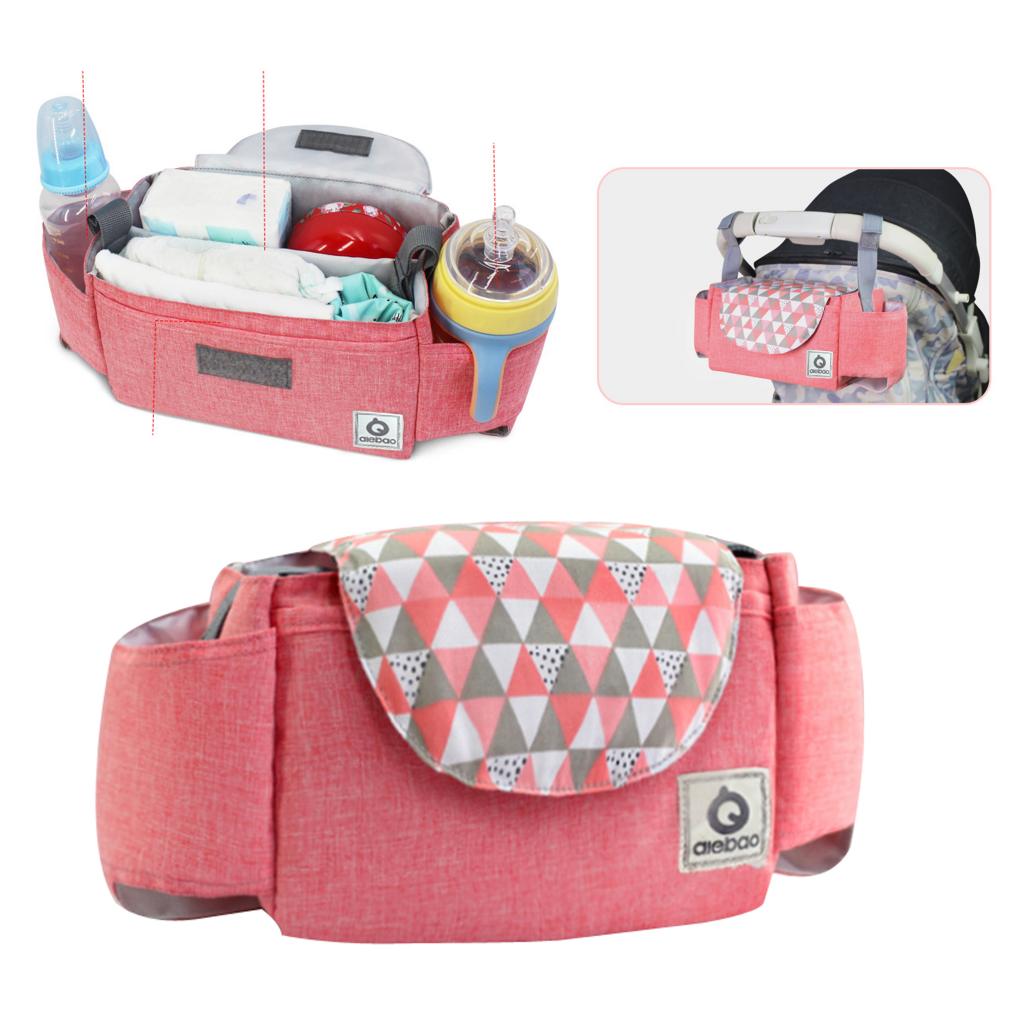 Portable Baby Pram Stroller Pushchair Buggy Organizer Bag with Strap: Pink