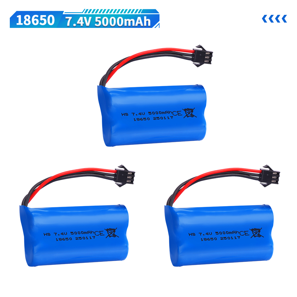 7.4V 5000mAh SM-3P Li-ion battery for MN128 Watch Gesture Sensing Twisted RC stunt car 18650 7.4v battery For RC Cars SM3P Plug: MULTI