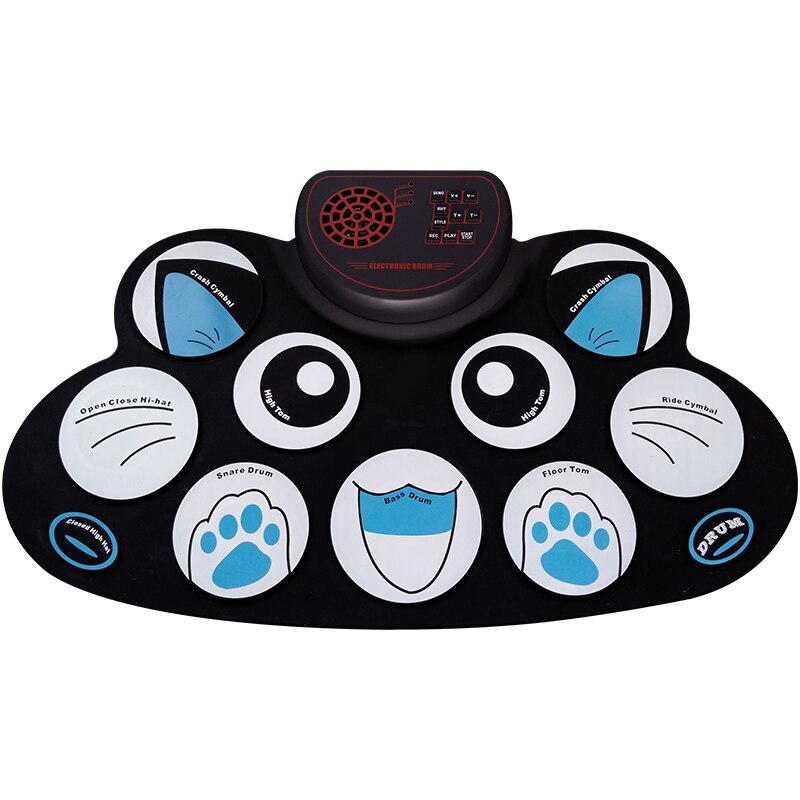 Portable Roll UP Electronic MIDI Drum Set Kits 9 Pads Built-in Speakers Practice: WG602 blue