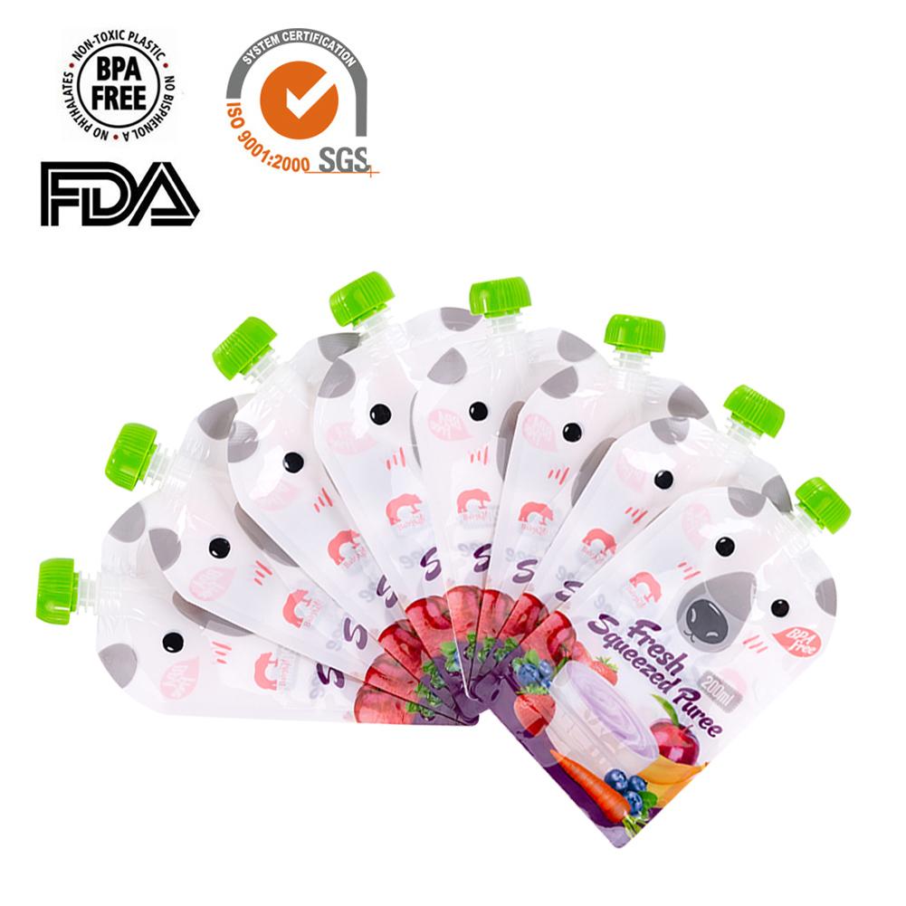 8pcs/pack Kids Reusable Food Storage Bag Breast Milk Bag Portable Baby Food Pouch Infant Double Zipper Feeding Bags 200ML