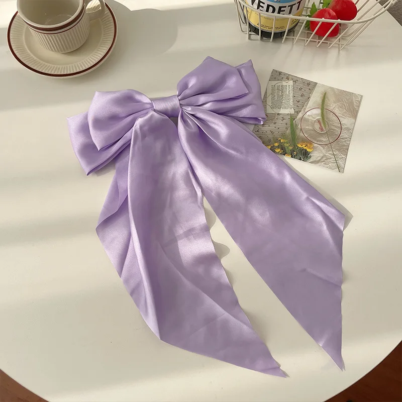 1 Uds. Cinta de satén de Color sólido, lazos grandes, horquilla, Clips de primavera, accesorios para el cabello para mujeres y niñas, sombreros coreanos de de verano 2023: Gris