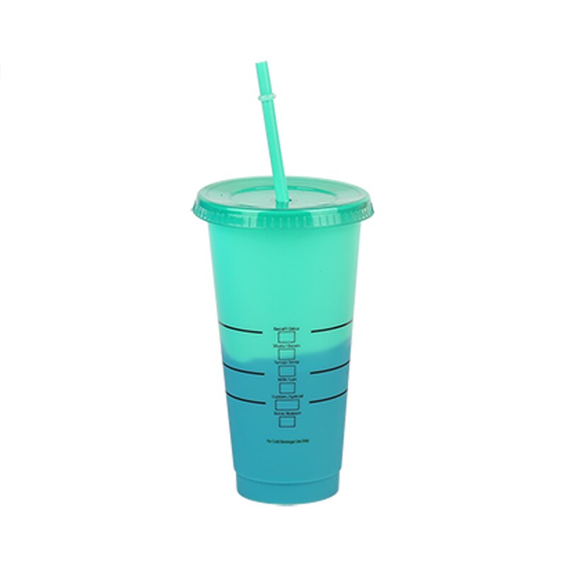 Tasse de paille réutilisable pour jus de café, tasse à couleur changeante, gobelets froids, fond en plastique, pour l'extérieur, Portable,: Cyan turns blue