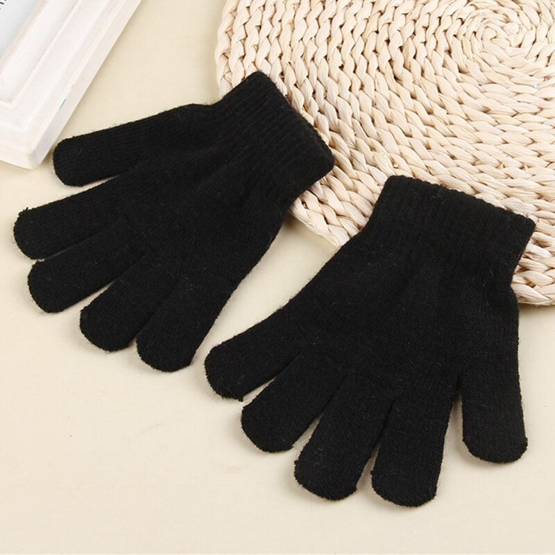 Kid Mittens Children Winter Knitted Gloves For Boys Solid Pattern Fingerling Soft Warm Mitten Gloves: BK