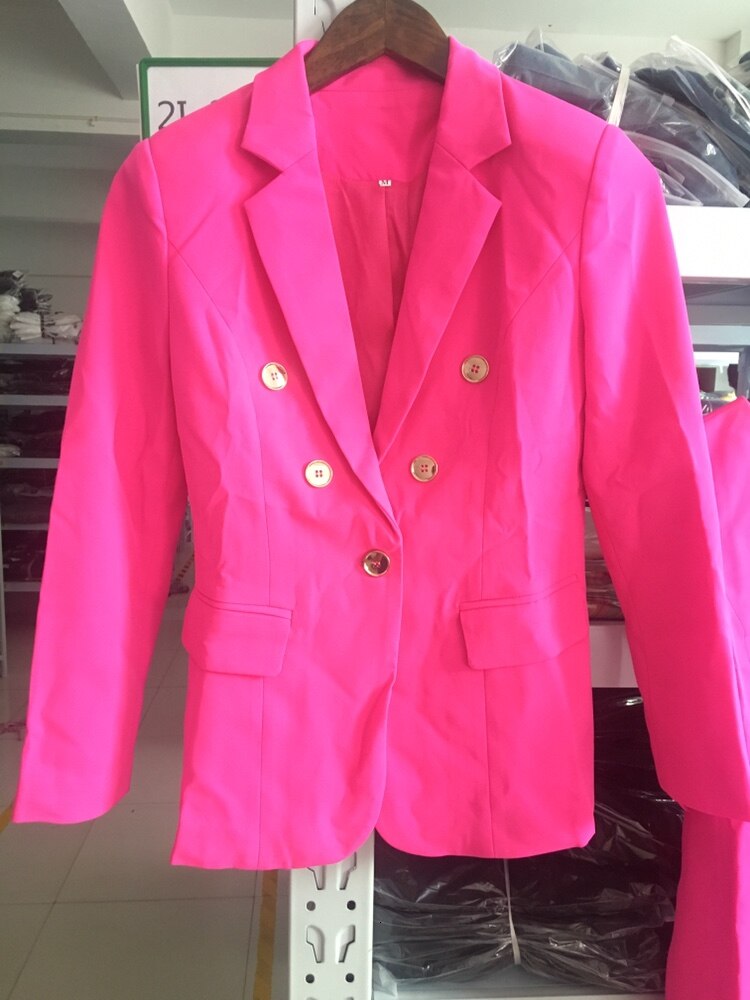 Deat efterår fuchsia kvinder lang blazer hvid landingsbane kjole jakkesæt outfits todelt sæt med bælte  mg611