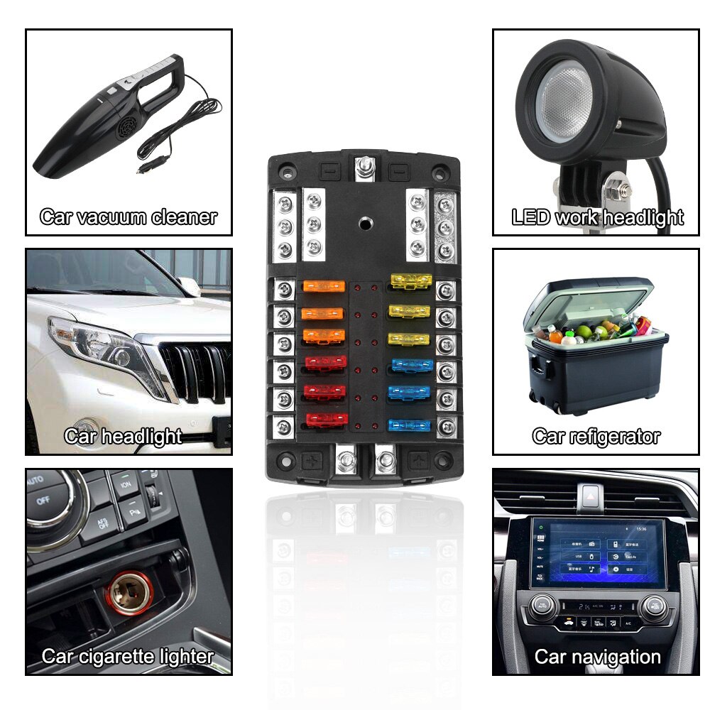 Fuse Box Holder Plastic Cover 60V 300A 6 Ways 12 Ways Blade Fuse Block Block & Warning Indicator For Auto Car Marine Trike