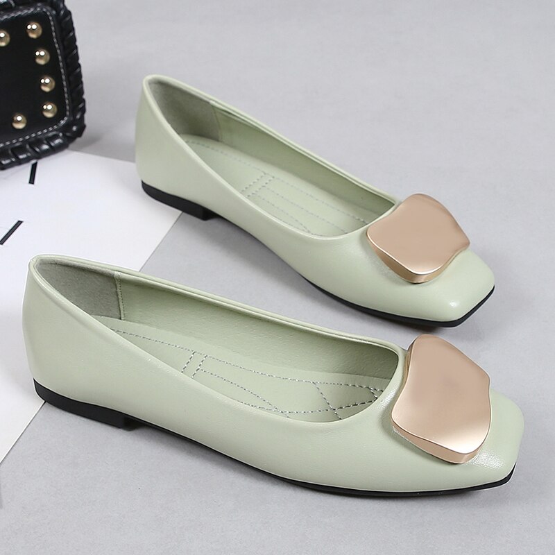 Mocassins de à bout carré pour femmes, ballerines plates à la , chaussures de peu profondes, boucle en métal,