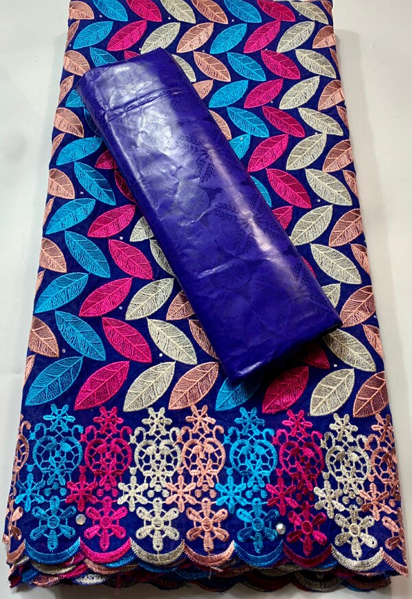 African Guinea Bazin Brocade Damask Fabric for Femme Robe Bazin Riche Brode with Swiss Cotton Lace 2.5+2.5 yards/set YKM022: AS PIC8
