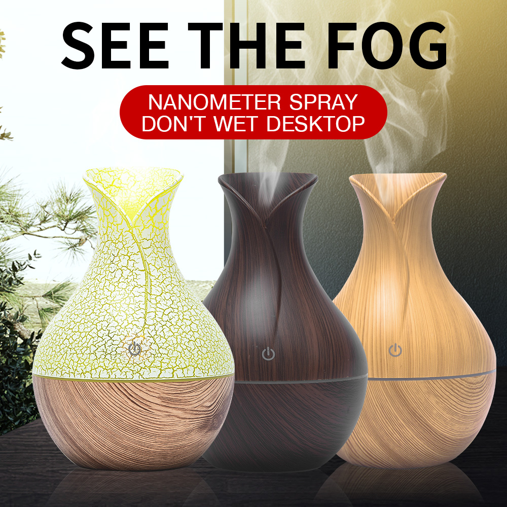 Air Humidifier Wood Mini Ultrasonic Diffuser Air Purifier Essential Oil Aroma Diffuser LED Light Night Air Freshener for Home