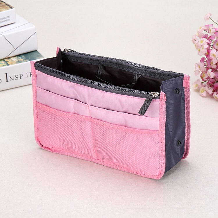 Bolsa de maquillaje multifunción, neceser pequeño para cosméticos, organizador de viaje, bolsa de almacenamiento para artículos de tocador, kit de aseo CC001: Pink