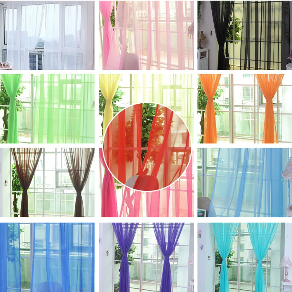 1 PCS Pure Color Tulle Door Window Curtain Drape Panel Sheer Scarf Valances