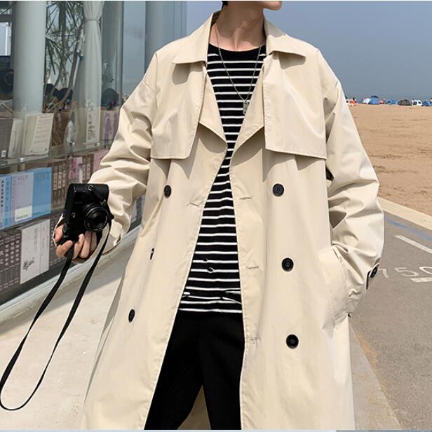 Koreaanse Stijl Trenchcoat Mannen Mode Casual Oversize Lange Jas Mannen Streetwear Losse Windjack Heren Overjas S-5XL: Khaki / Asia 5XL 85-90kg