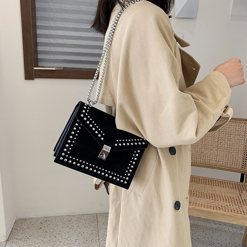 PU Leather Purses and Handbags for Women Bag Rivet Chain Frosting Girls Female Shoppers Casual Wallets