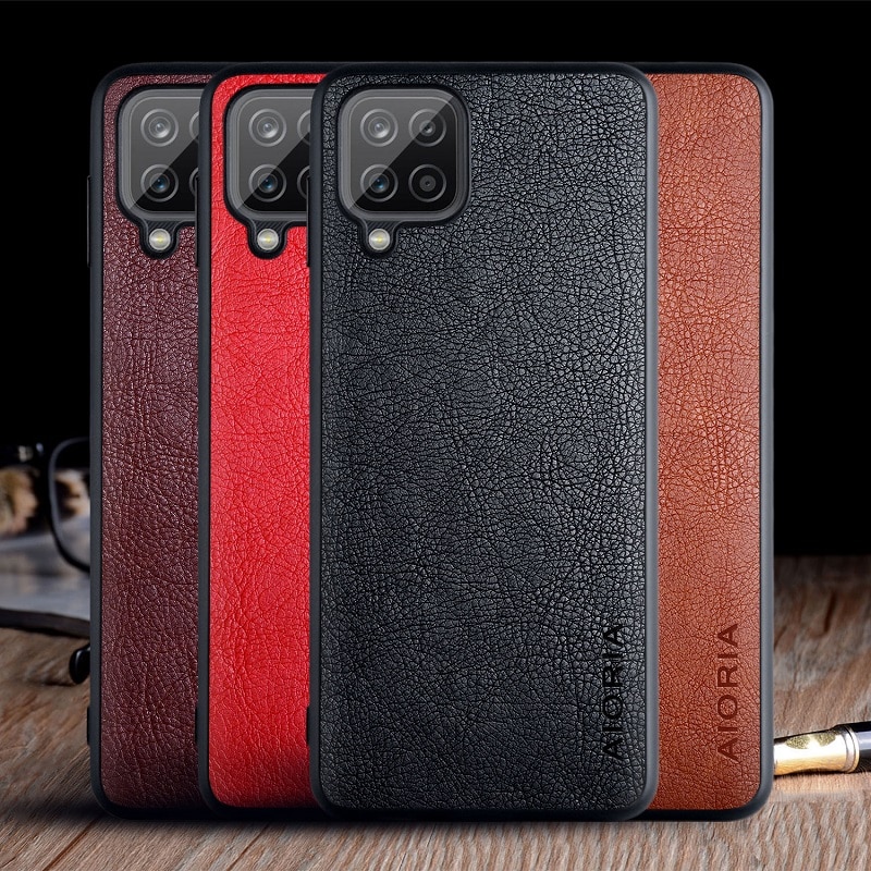 Case Voor Samsung Galaxy A12 Funda Luxe Vintage Leather Skin Coque Telefoon Soft Cover Voor Samsung Galaxy A12 Case Capa