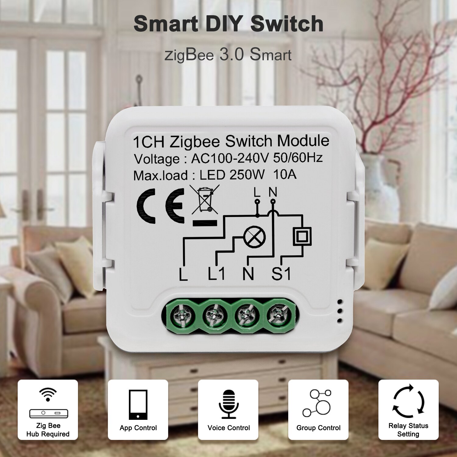 Tuya Zigbee Smart Light Switch Module,1/2/3/4 Gang Automation DIY Breaker 2 Ways Control Work with Alexa Google Home