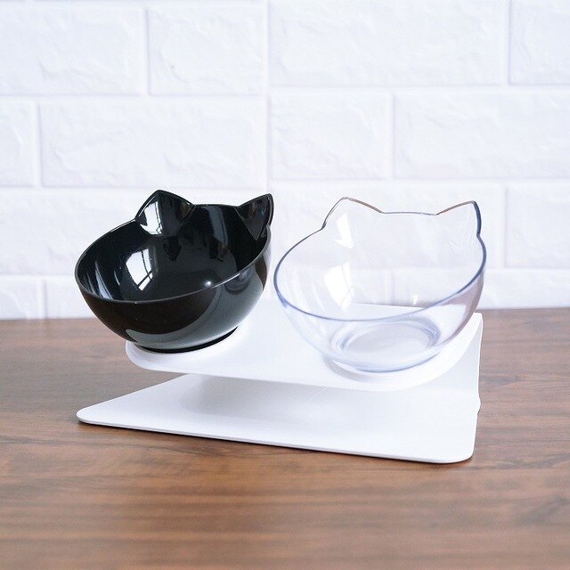Orthopedic Anti-vomiting Cat Feeder Dog Bowl Transparent AS Material Non-slip Food Bowl With Protection Cervical Transparent Cat: white black