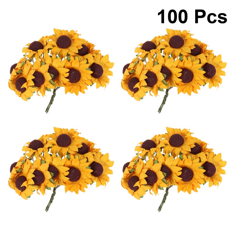 100pcs Chic Mini Artificial Paper Sunflower Wedding Decor Craft DIY (Orange): Default Title