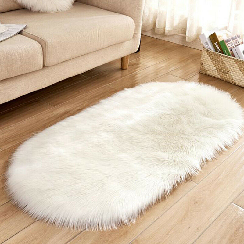 Small Faux Fur Rug Hairy Soft Shaggy Area Rug Floor Carpet Fully Mats Home Decor: White