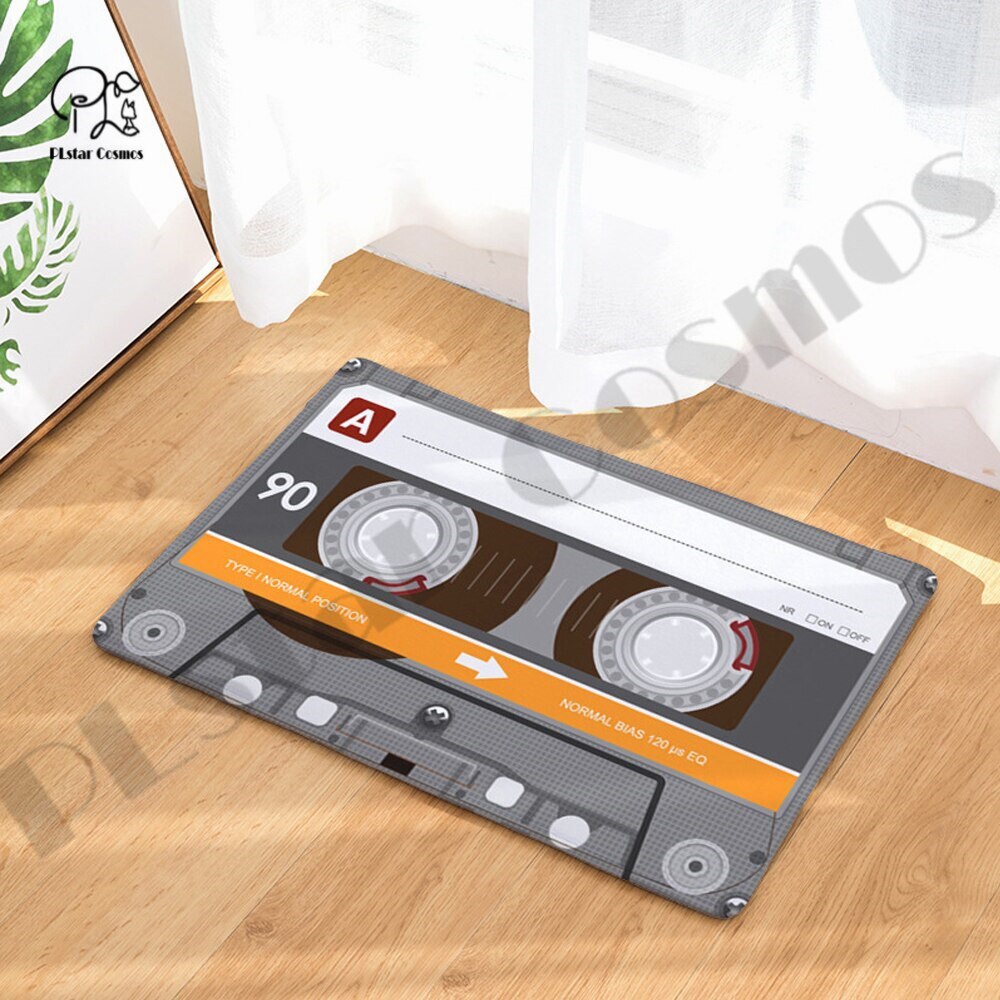 Felpudo Retro de Cassette con cinta musical para porche, alfombra antideslizante para sala de estar, cocina, baño, felpudo impreso en 3D-1: Azul