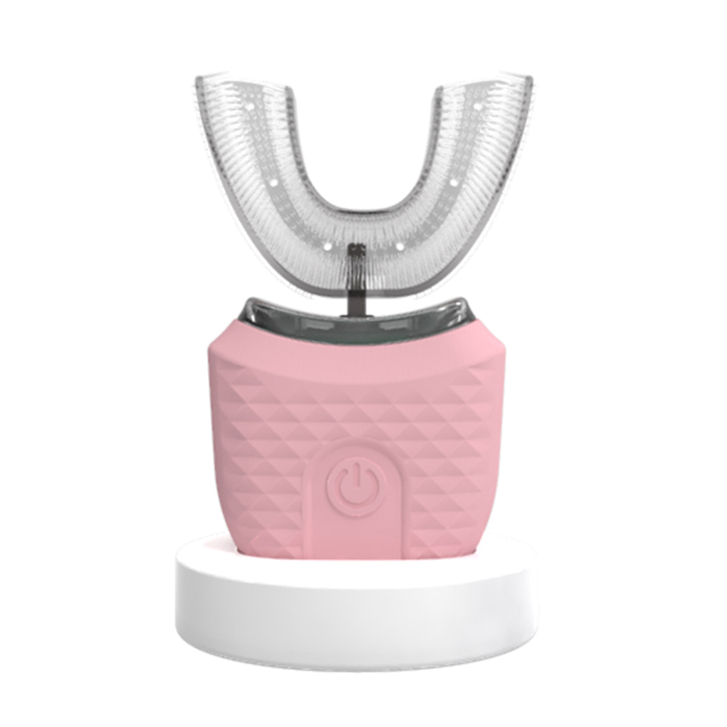 Toothbrush Teeth Whitening U Shape Type Toothbrush 360 Degree Silicone Automatic Electric Soft Toothbrush: Pink