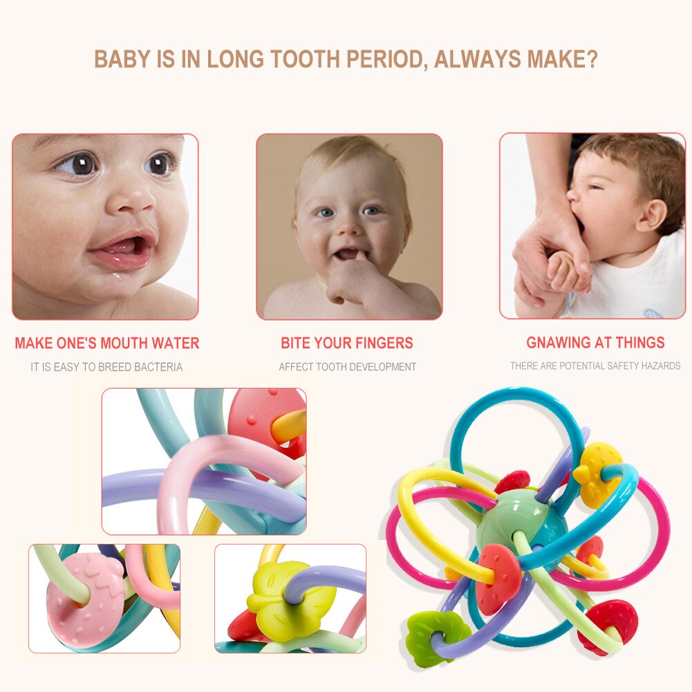 Baby Teether Hand Grasping Ball Soft Early Education Handbell Toys Molar Ball Puzzle Toy Rattle Resistance-Bite Handbell Appease