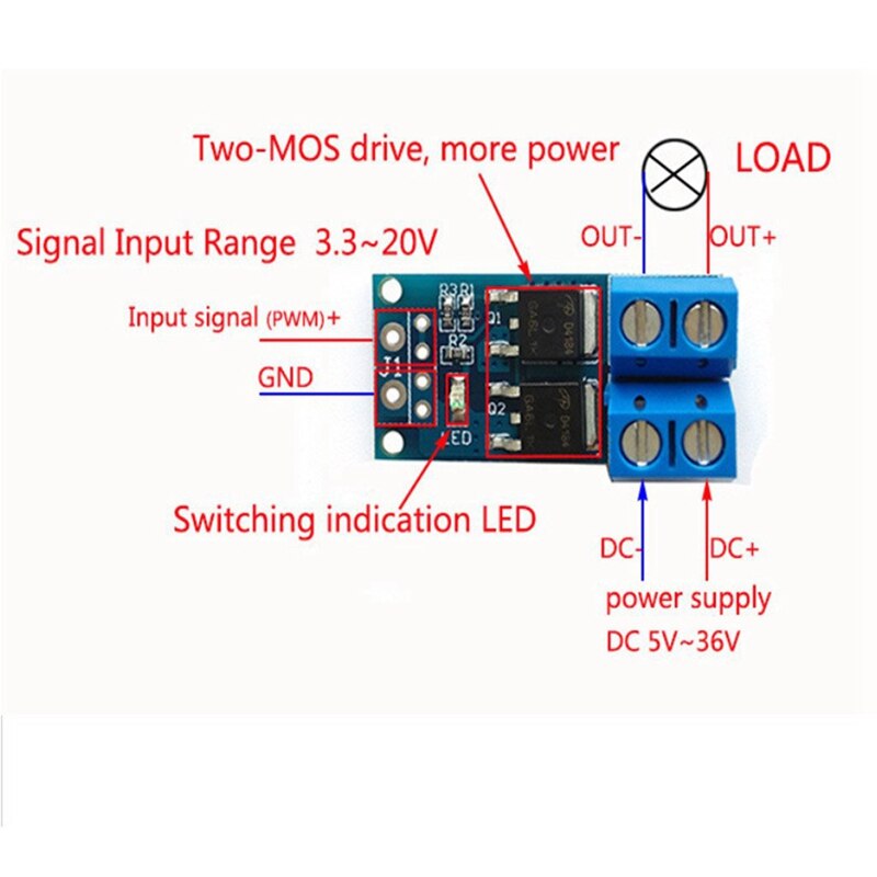 10Stck DC 5V-36V 15A(Max 30A) MOSFET MOS FET Abzug Schalter Fahrer Modul 0-20KHz PWM Regler Kontrolle Tafel