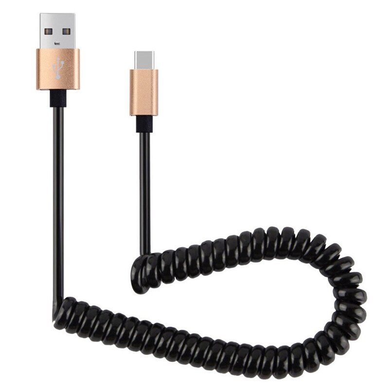 1m fjädrar lindad indragbar usb typ c-kabel för samsung  s8 s9 snabbladdning typ-c telefonladdning usb c-kabel för usb-c-enheter: Guld-