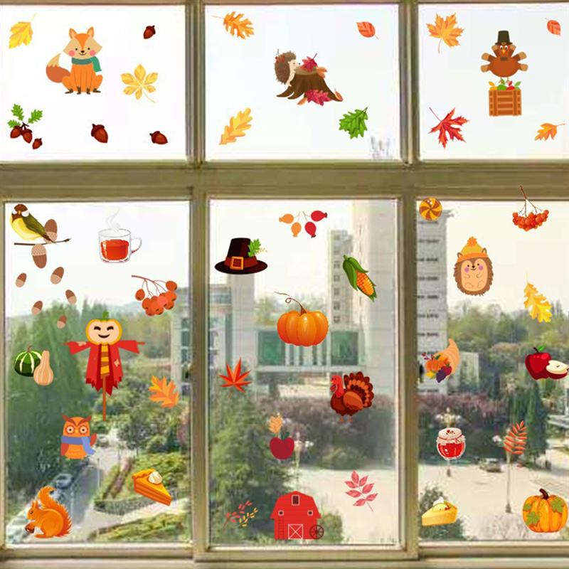 1 Vel Thanksgiving Glas Decal Herfst Maple Leaf Sticker Muursticker