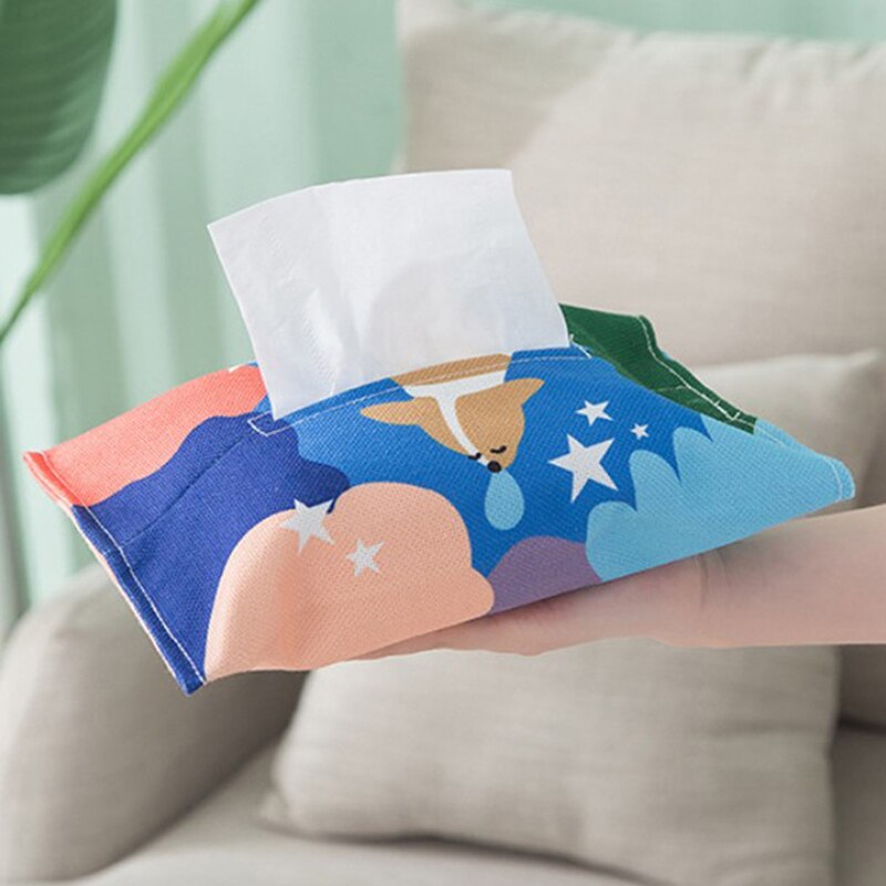 1 Pc Stof Cartoon Tissue Box Cover Zakdoek Servet Houder Cover Dier Katoen En Linnen Tissue Papier Opbergtas