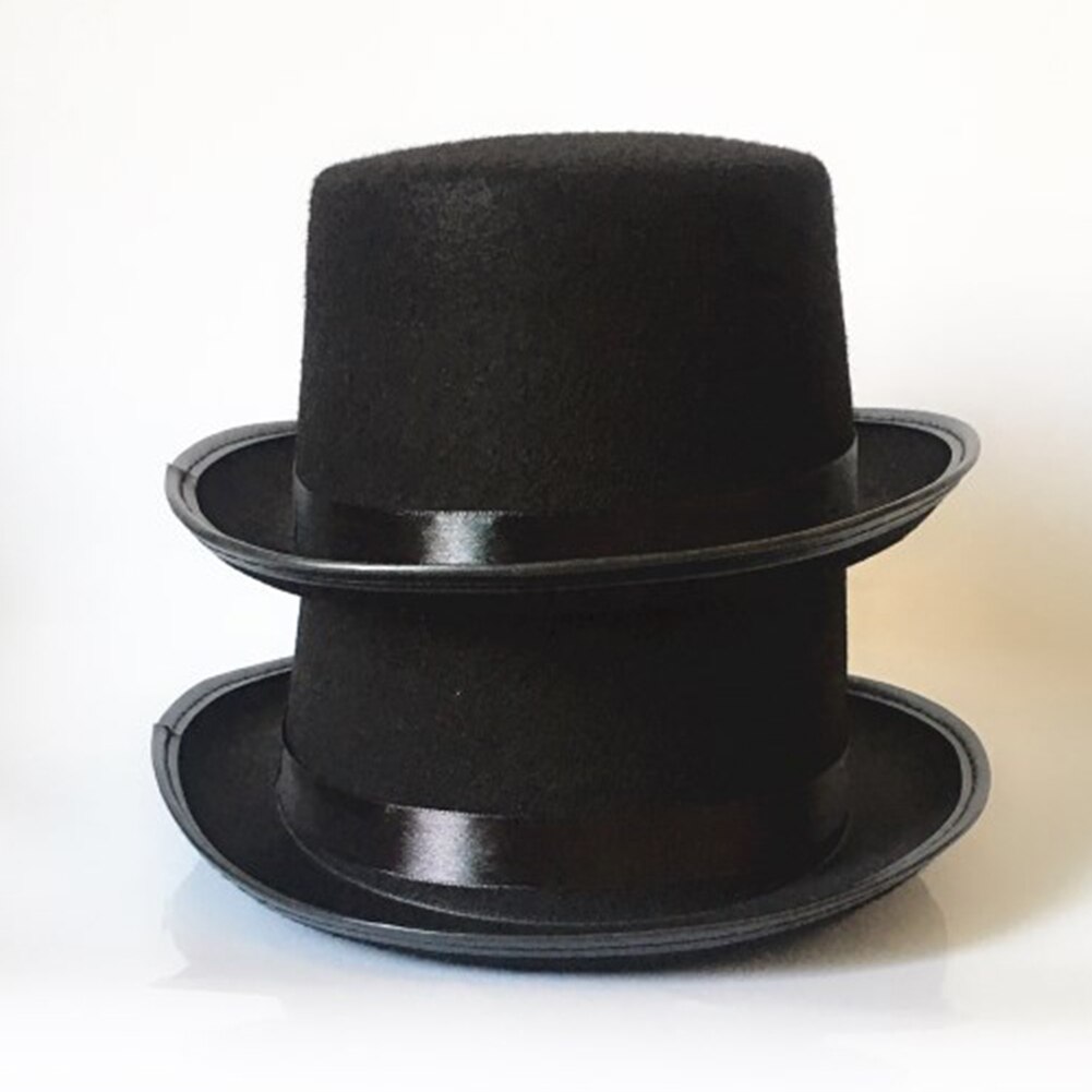 Men Women Black Solid Top Hat Felt Dress Up Magician Costume Jazz Party Supplies Accessory Cosplay Halloween Props Fancy Style