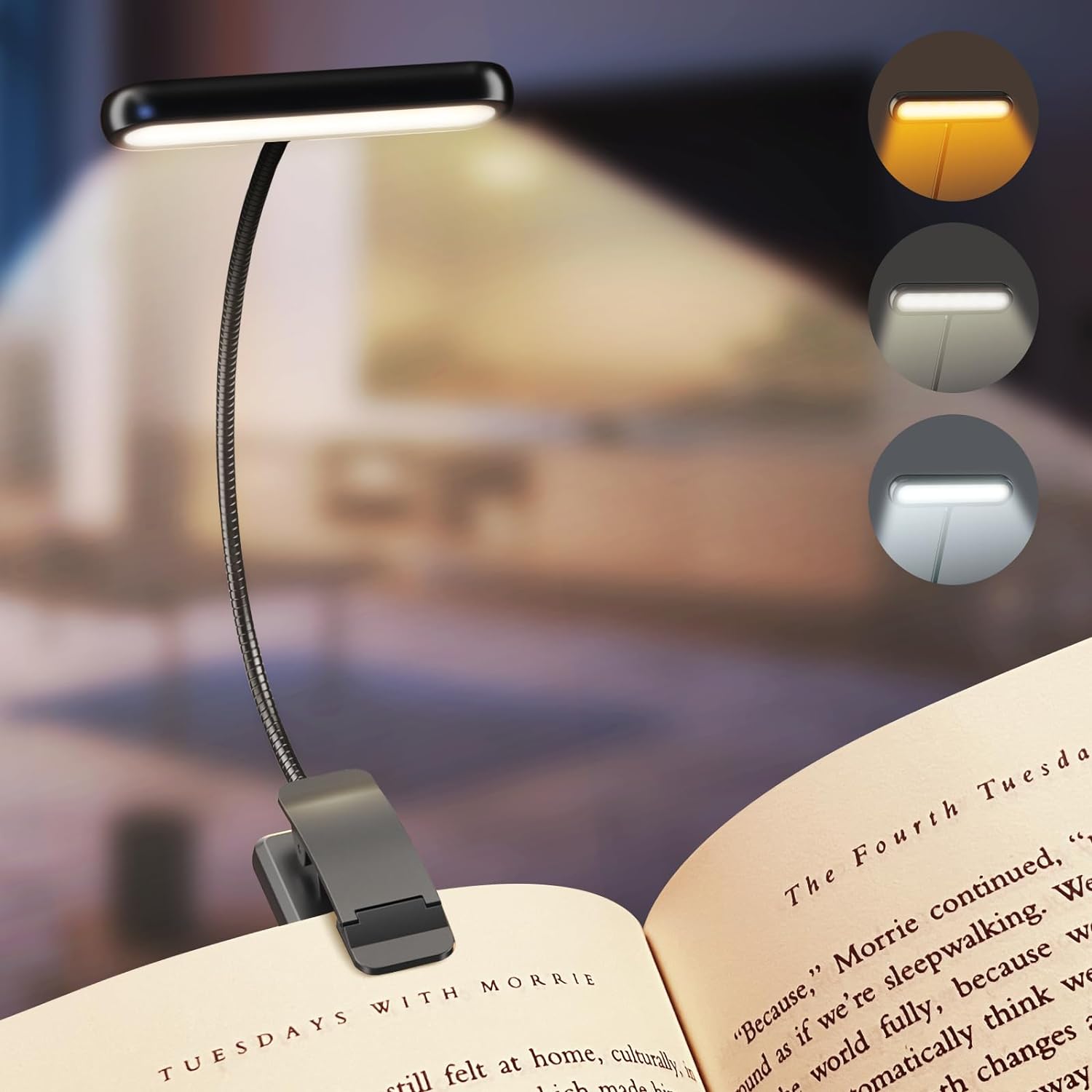 Oogzorgend Clip-on leesboeklicht 3 kleuren 10 helderheid USB oplaadbaar Flexibel clip voor pianolamp Bladmuziek lezen