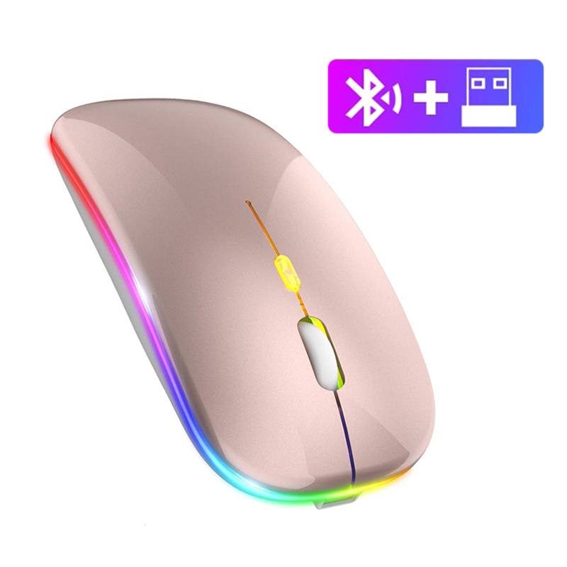Wireless Mouse 2.4Ghz Rechargeable Bluetooth Mouse LED Backlit USB Gaming Mouse 1600DPI Mice for Compter PC Laptop Tablet: green