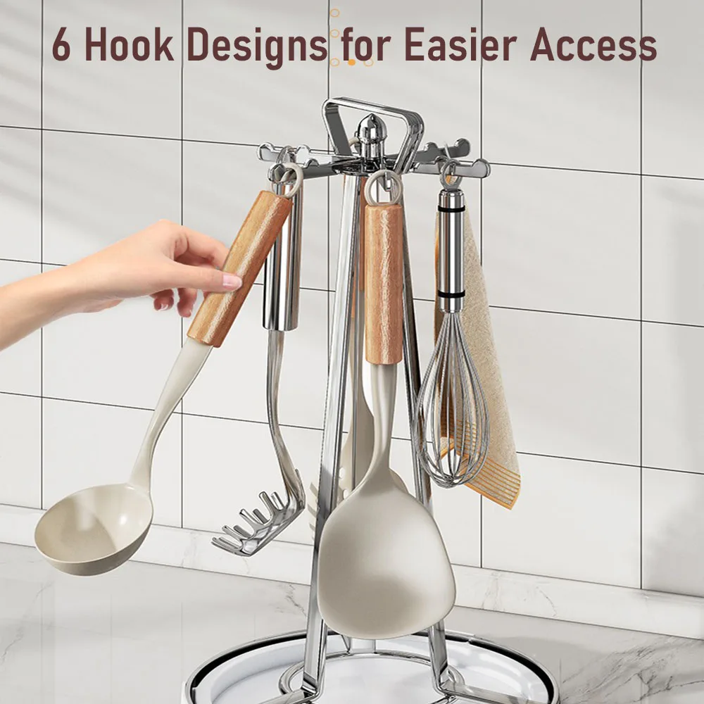 Aanrecht Kookgerei Spatel Lepel Houder 360 Gedraaid 6 Haken Hanger Keuken Organizer Rack Spatel planken